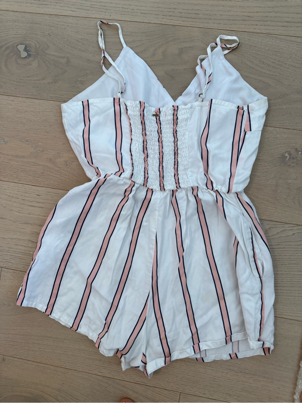 Guess White One-Piece Romper with Pink and Black Stripes
